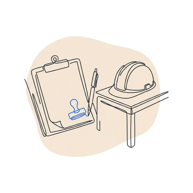 Porte-document et feuille tamponnée sur une table de chantier